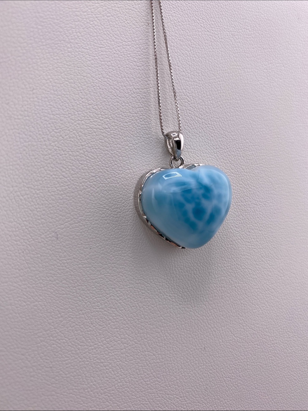 High Quality AAA Natural Larimar Heart Silver Pendant Necklace - Picture 3 of 13